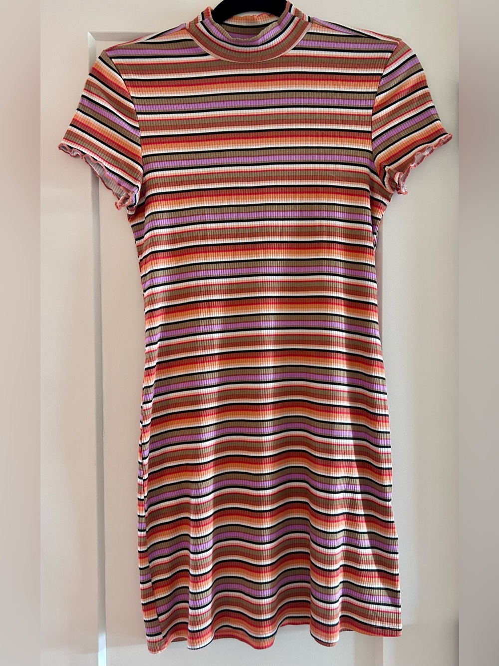Billabong Multicolor Striped Ribbed Midi Dress - Purple, Orange, Pink, Brown